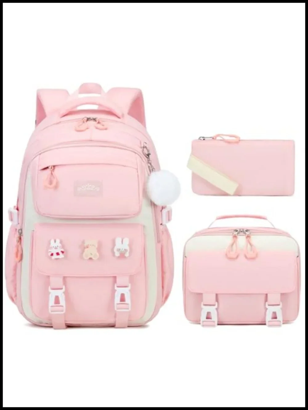 Girls Backpack Set with Lunch Box & Pencil Case, Nylon Laptop Backpack for